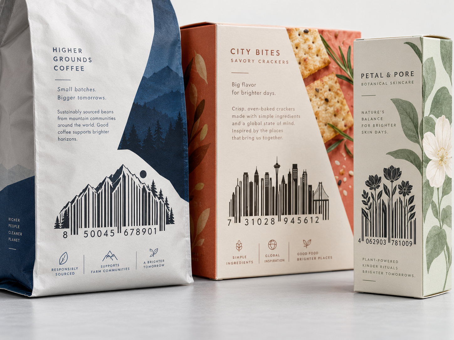 Custom illustrated barcode packaging portfolio sample